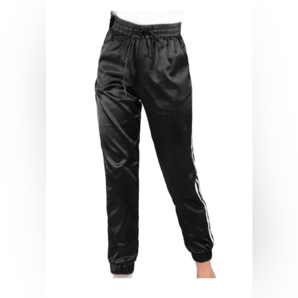 Satin Joggers With White Stripes